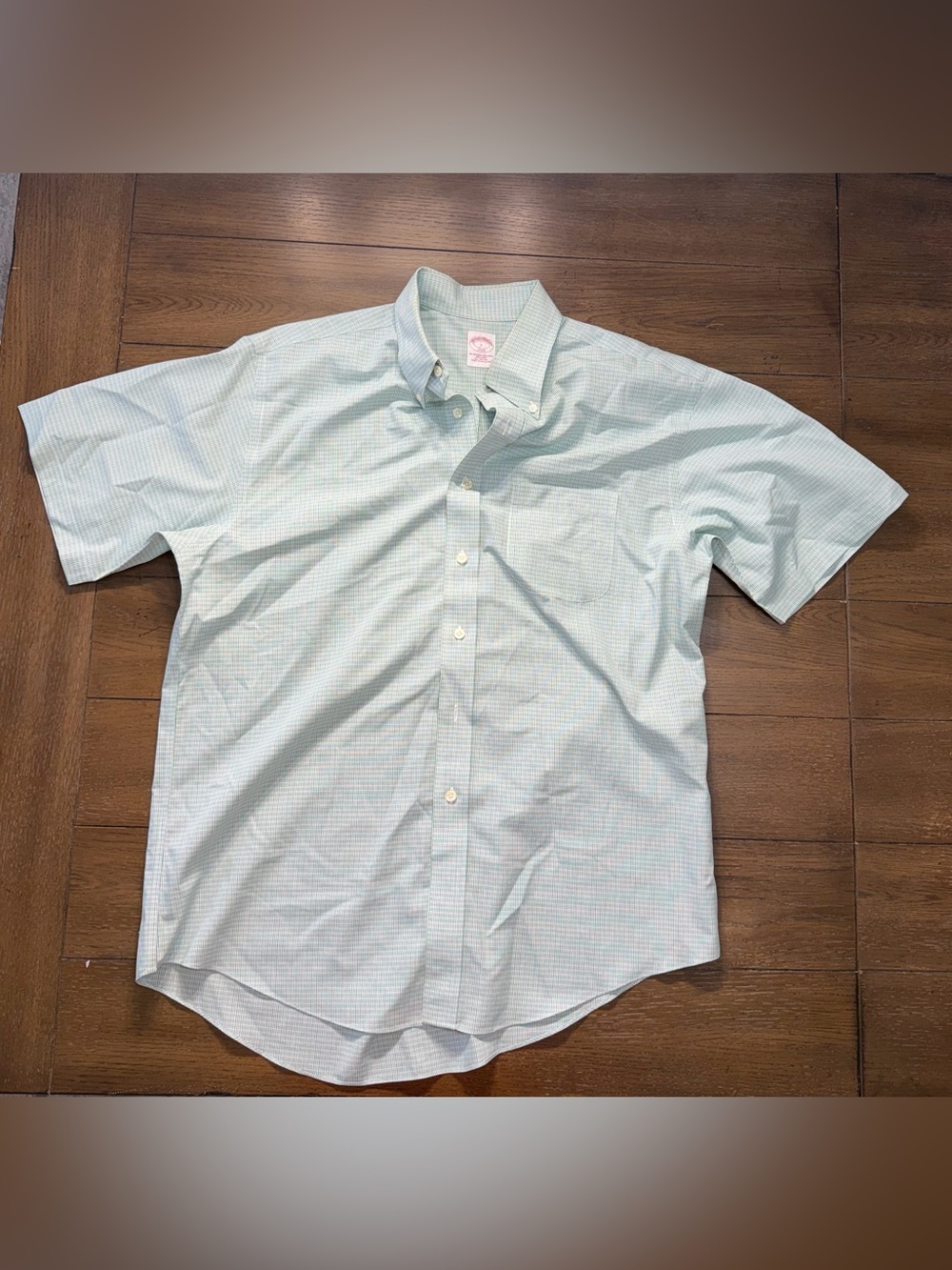 Brooks Brothers Light Green Plaid Checkered Short Sleeve Button-Down Shirt